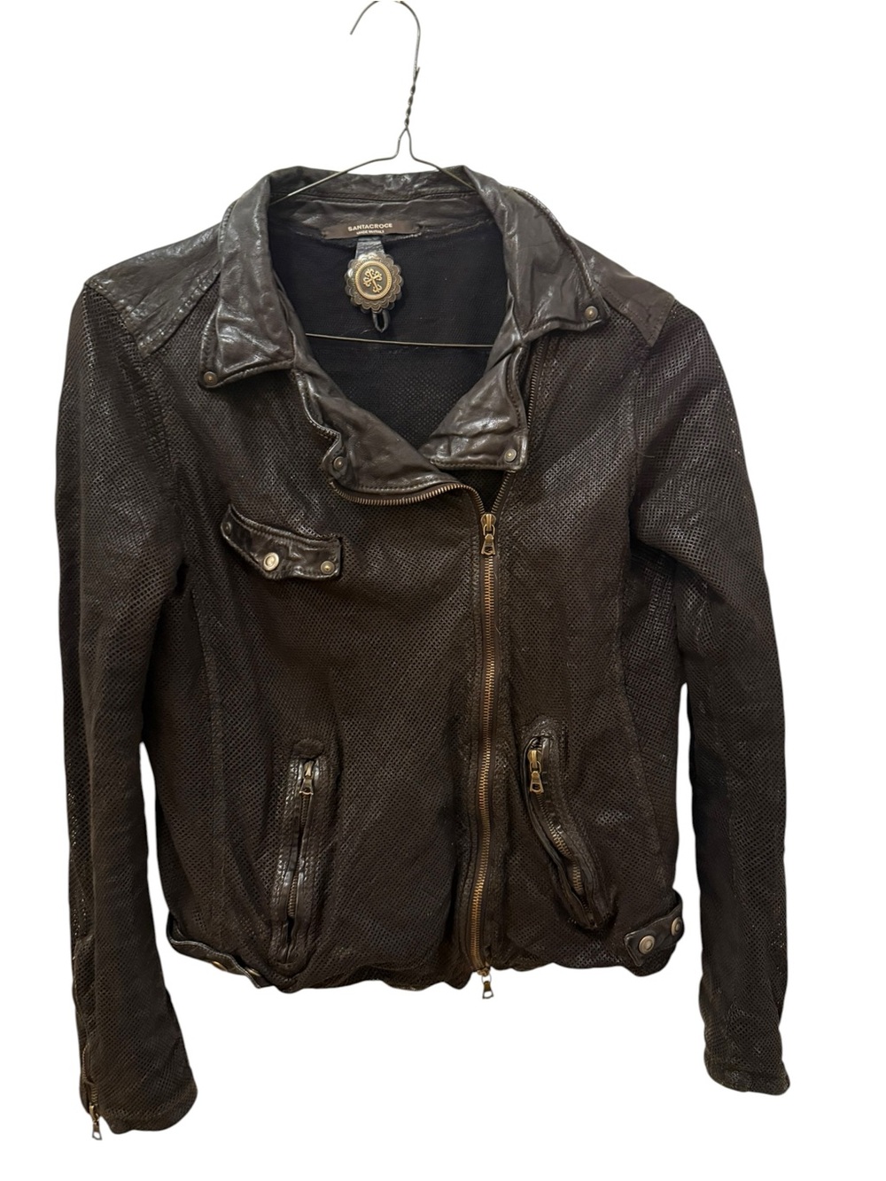 Vintage Santa Croce perforated leather biker jacket VGUC Made in Italy